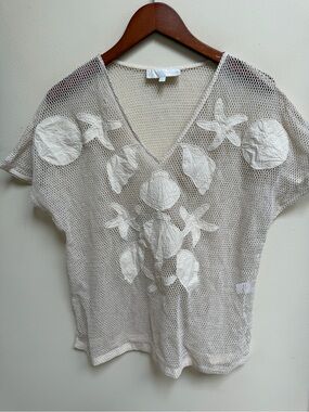 Corey Lynn Calter  Crochet Shell Applique V-Neck Top